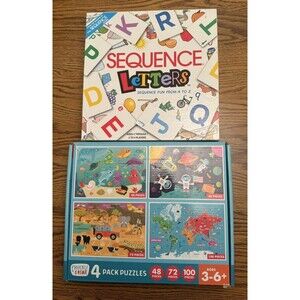 Lot of 2! SEQUENCE‎ Letters game and a Chuckle & Roar 4-Pack of Puzzles